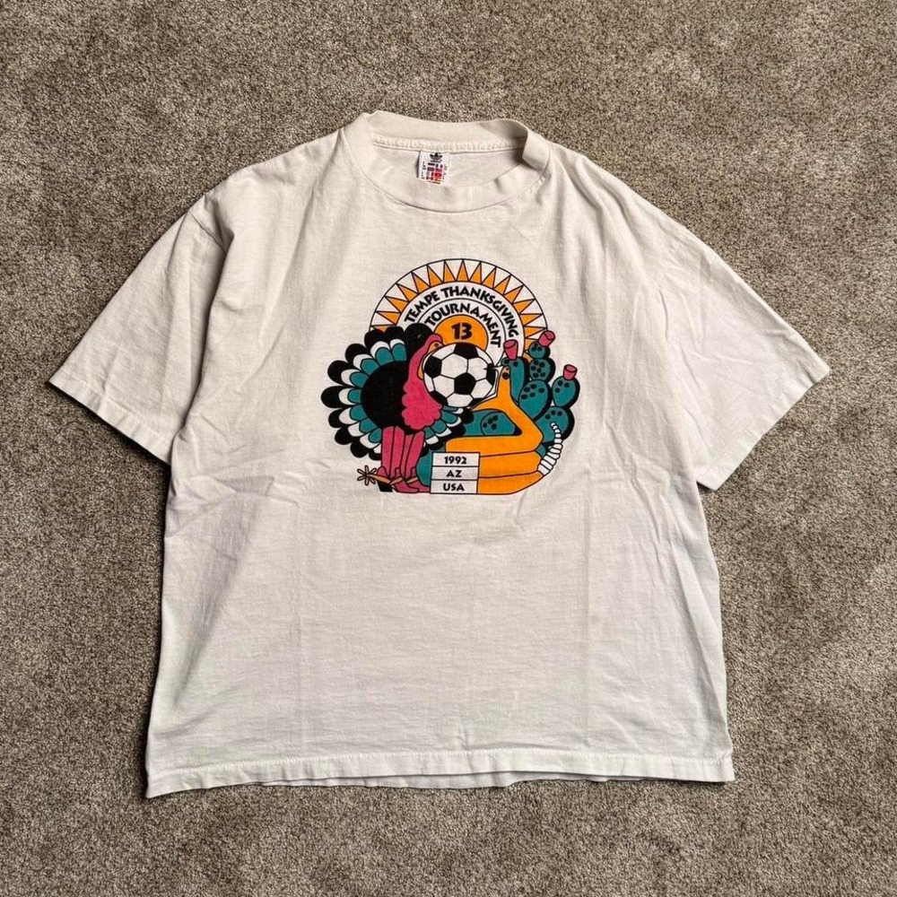 WHITE‎ VINTAGE ADIDAS MADE IN USA "1992 AZ" GRAPHIC TEE